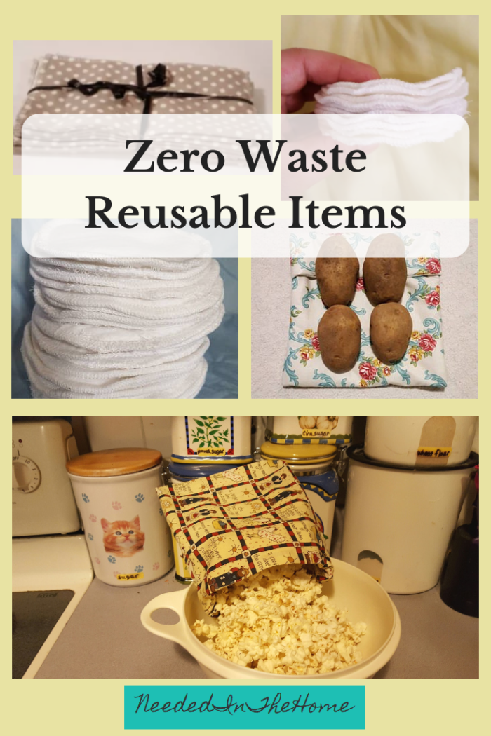 Zero Waste Reusable Items Reusable baby wipes cotton rounds breastfeeding pads microwave potato bag popcorn bag neededintehhome