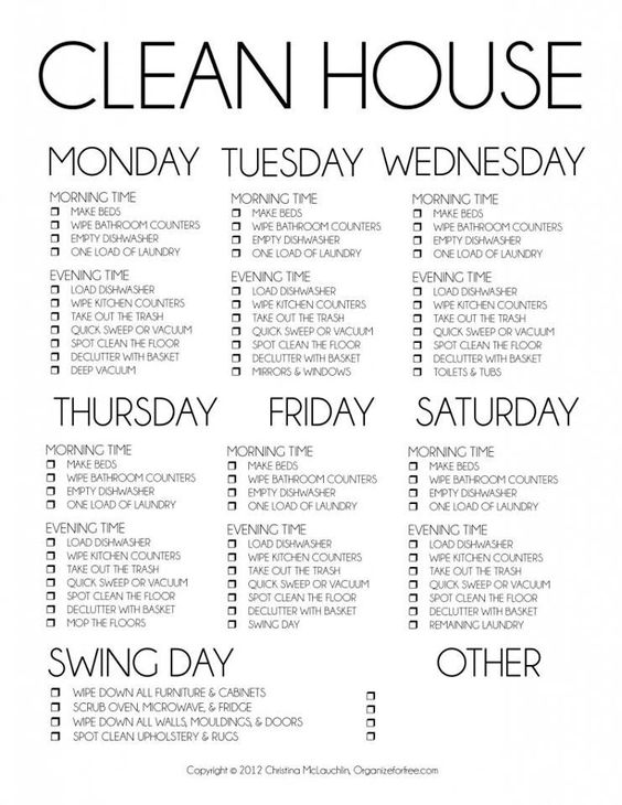 clean house daily schedule swing day other rota 