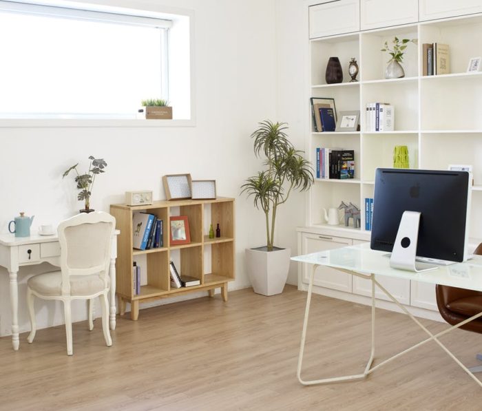 den desk chair bookshelf books monitor wood floors window Reinventing Your Home's Design