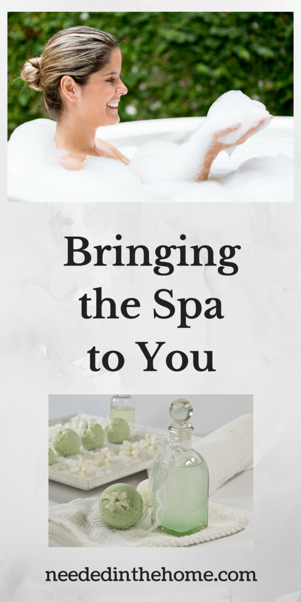 woman smiling in tub with bubbles bringing the spa to you home spa soap bath oil neededinthehome