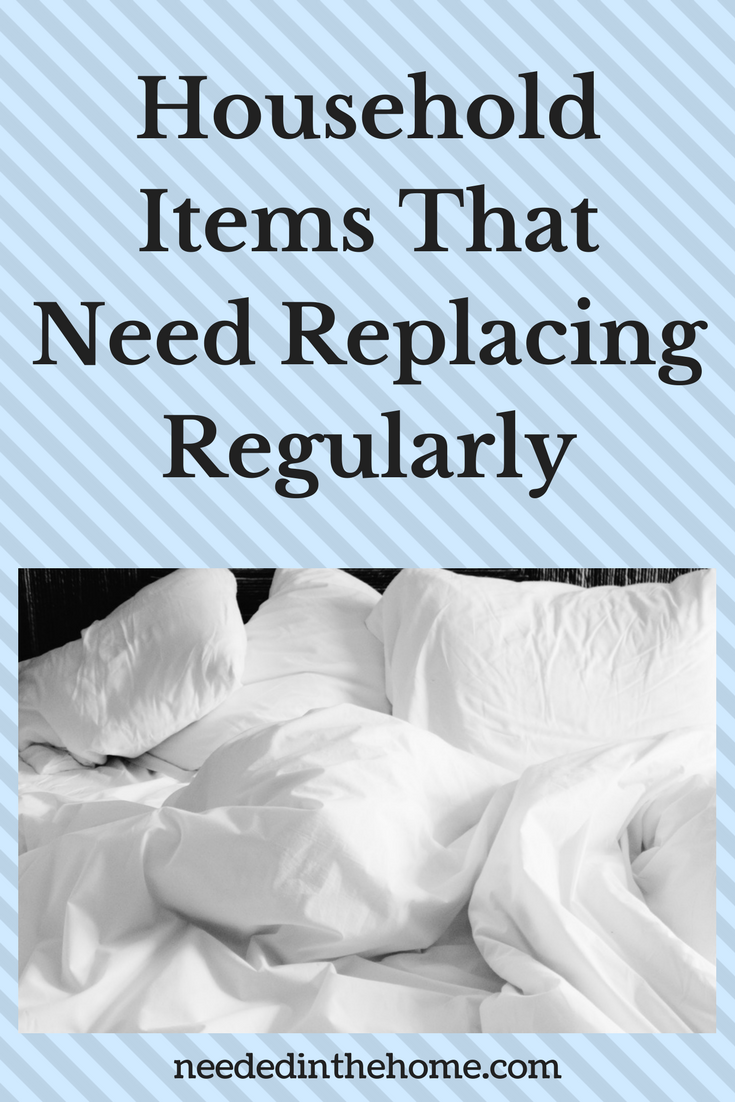 white pillows and sheets on an untidy bed Household Items That Need Replacing Regularly neededinthehome.com