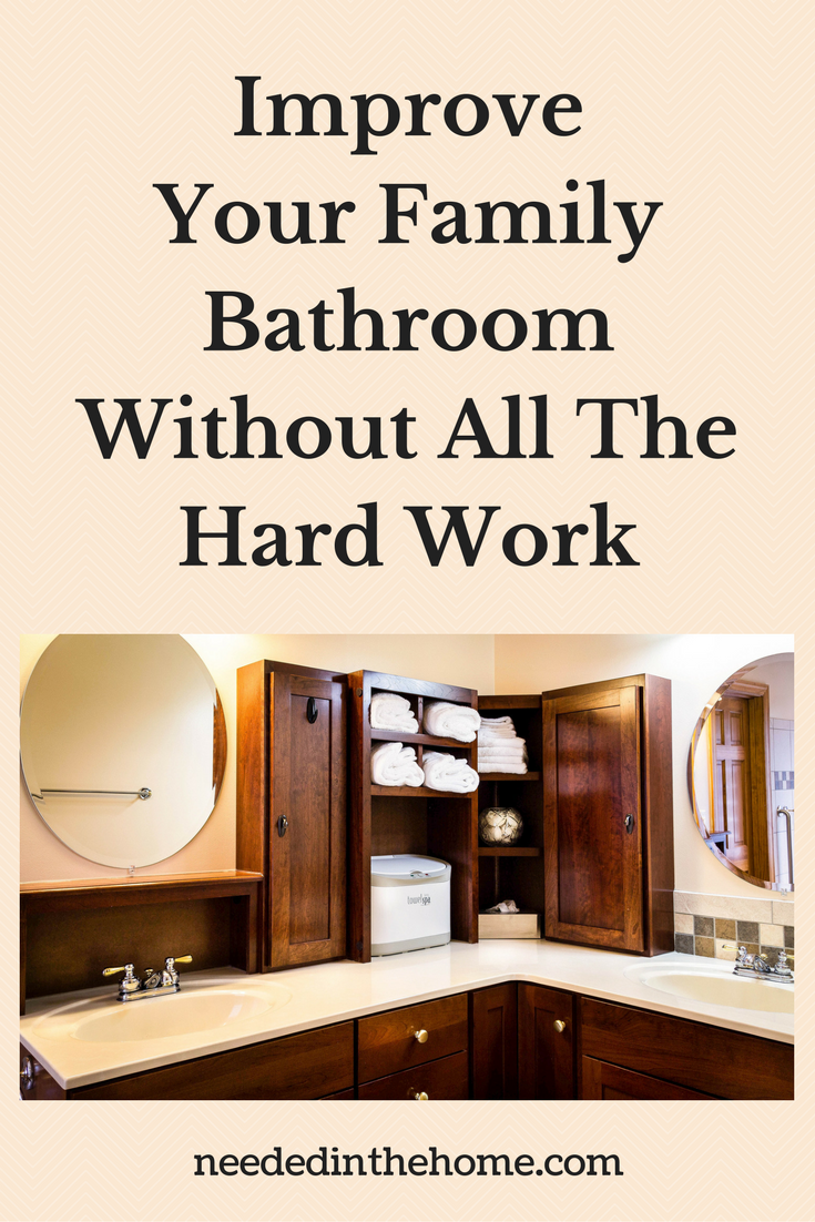 bathroom mirrors sinks faucets counter shelves towels Improve Your Family Bathroom Without All The Hard Workfrom NeededInTheHome