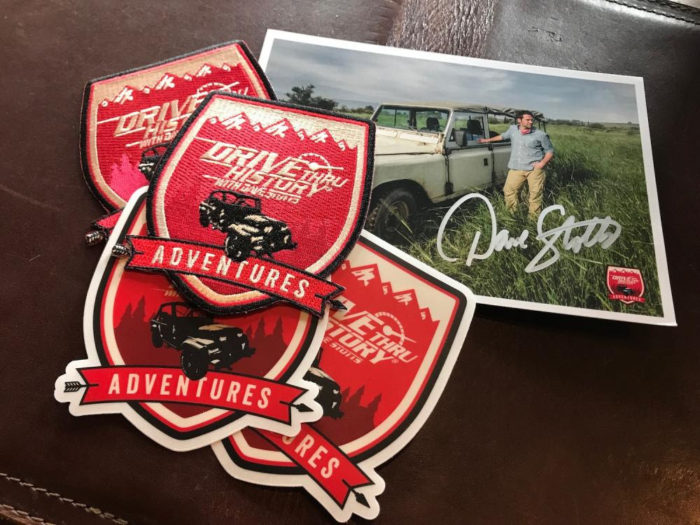 autographed photo of Dave Stotts patches stickers from Drive Thru History Adventures