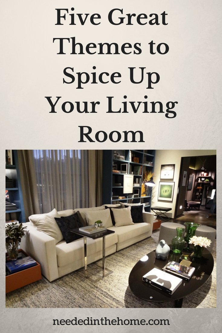 Five Great Themes to Spice Up Your Living Room couch coffee table drapes bookcase neededinthehome