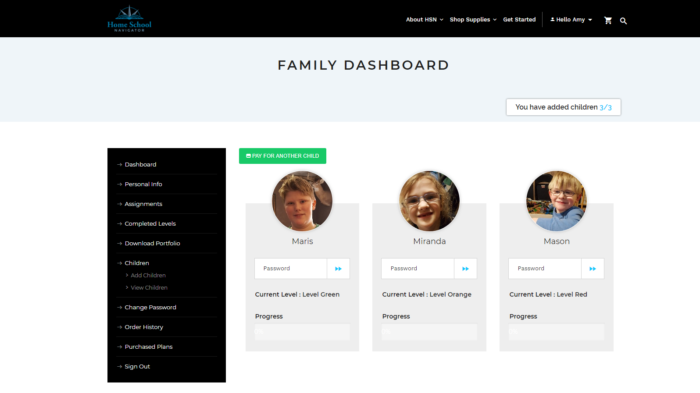 Home School Navigator Family Dashboard