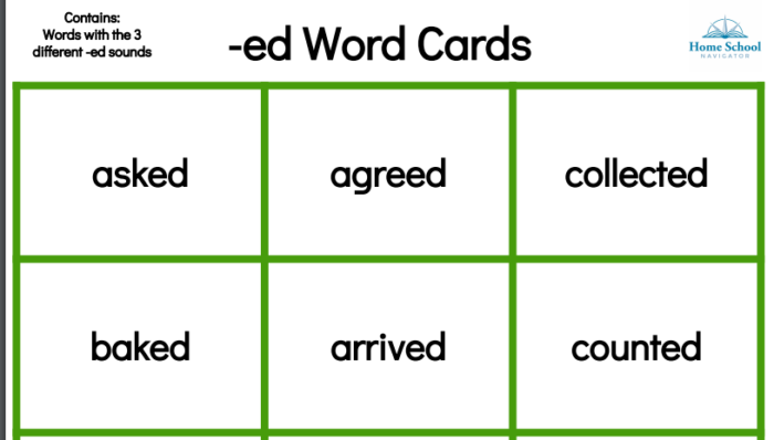 Home School Navigator Level Green -ed Word Cards snippet