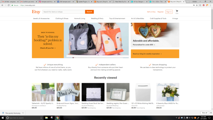 How to start an etsy shop - screenshot main etsy page click register top right corner to start your shop setup