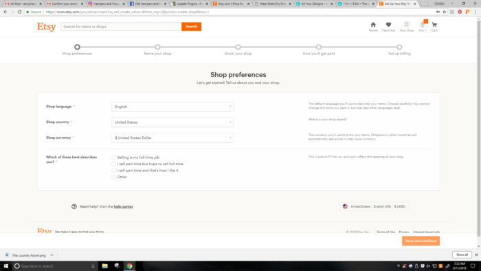 How To Start An Etsy Shop - screenshot enter your shop preferences site language shop country