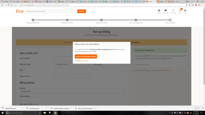 How To Start An Etsy Shop - screenshot set up billing for your etsy shop