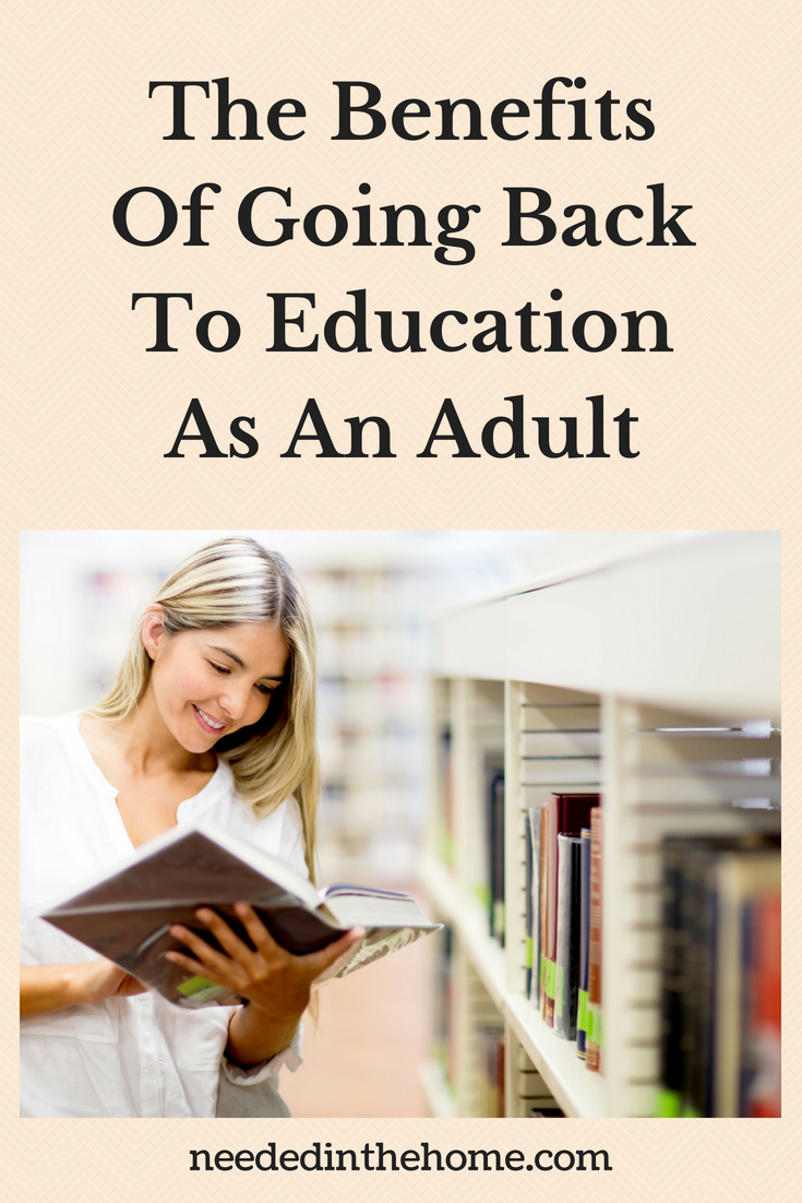 The Benefits Of Going Back To Education As An Adult image middle age woman studying at the library for a college class neededinthehome