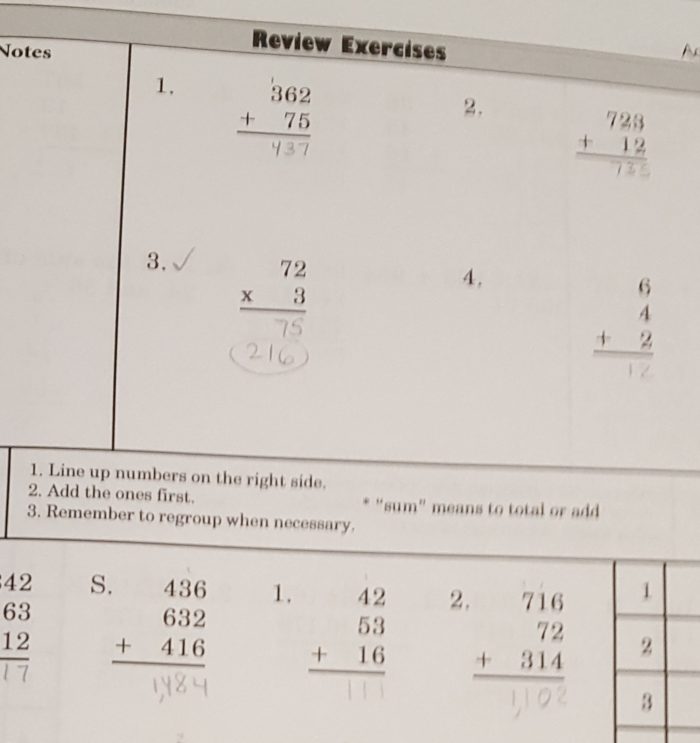 Math Refresher for Adults Review addition and multiplication sheet
