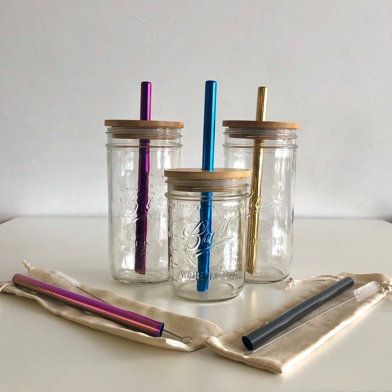 reusable straws for sale online purple blue gold black pink cleaning brush case ball mason jars bamboo lids