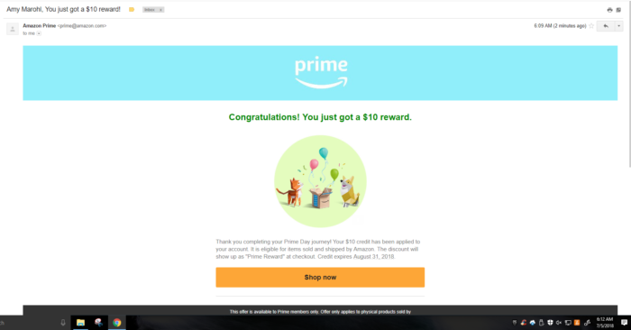 Amazon Prime Day 2018 Amazon Prime $10 reward
