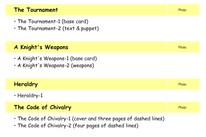 Homeschool In The Woods Knights menu