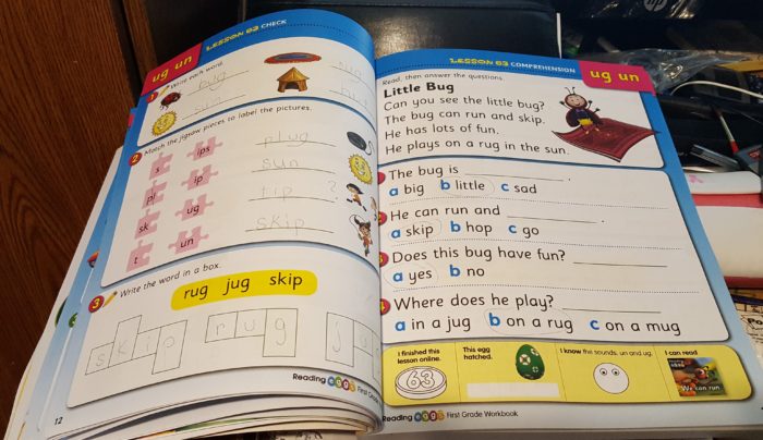 Reading Eggs workbook review inside of workbook rug jug skip little bug ug un