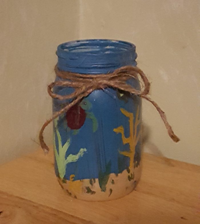 Mason Jar Crafts under the sea underwater sea turtle painted jar with jute twine tie