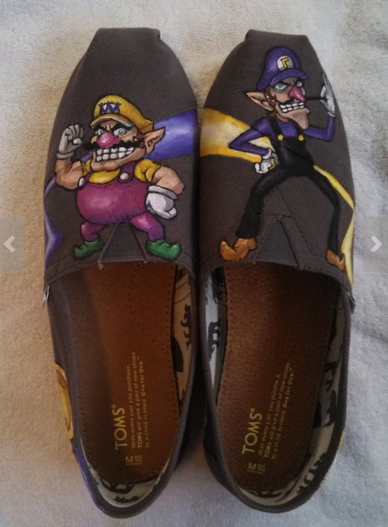 Waluigi Gift Ideas Handpainted Shoes Customized TOMS Cartoon Character Themed Custom Kicks Geek Fashion 