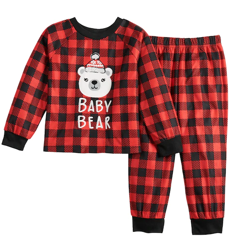 Toddler boys red plaid bear pajama set