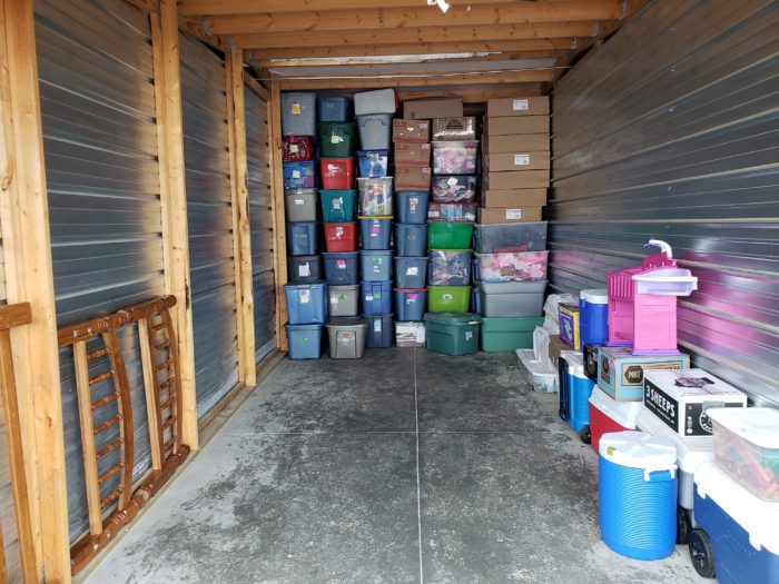 Best way to pack a storage unit totes and boxes stacked to ceiling in back of unit