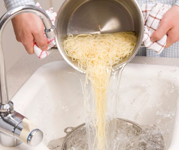 Prevent clogging your drain hot boiling water going down a drain is good for it straining spaghetti in the sink