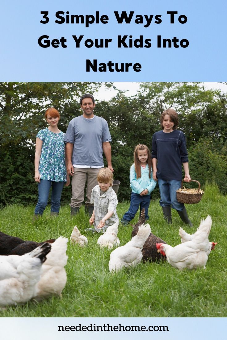 3 Simple Ways to get your kids into nature family feeding free range chickens on country property neededinthehome