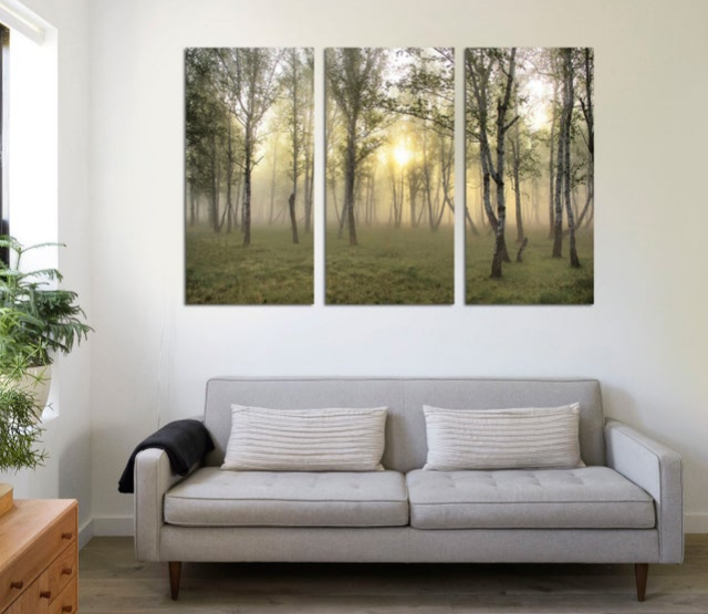Birch decor birch forest wall hanging above couch