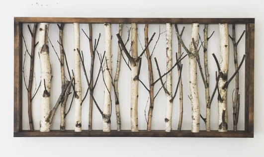 Birch decor natural branch wall hanging wood frame