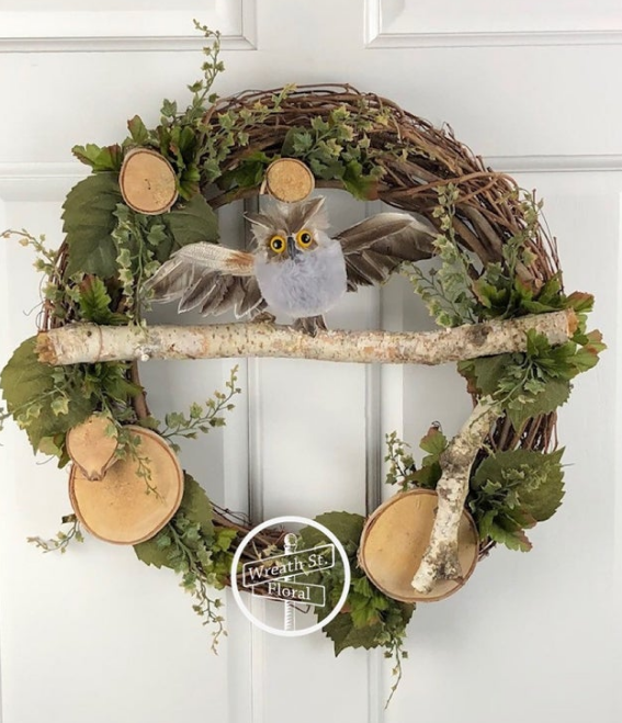 Birch decor owl wreath