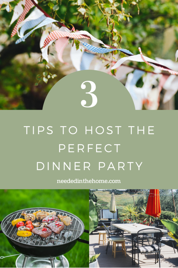 pinterest-pin-description 3 tips to host the perfect dinner party gingham flag decor barbecue outdoor table chairs neededinthehome