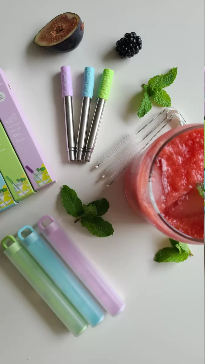 reusable straws for sale online carrying case collapsible straws with silicone tips fruit leaves drink
