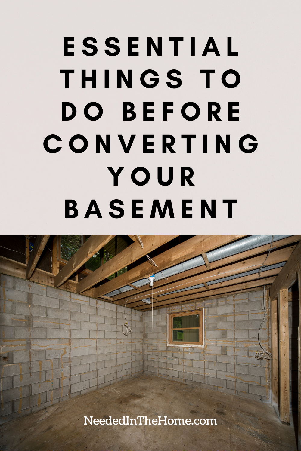 pinterest-pin-description essential things to do before converting your basement neededinthehome