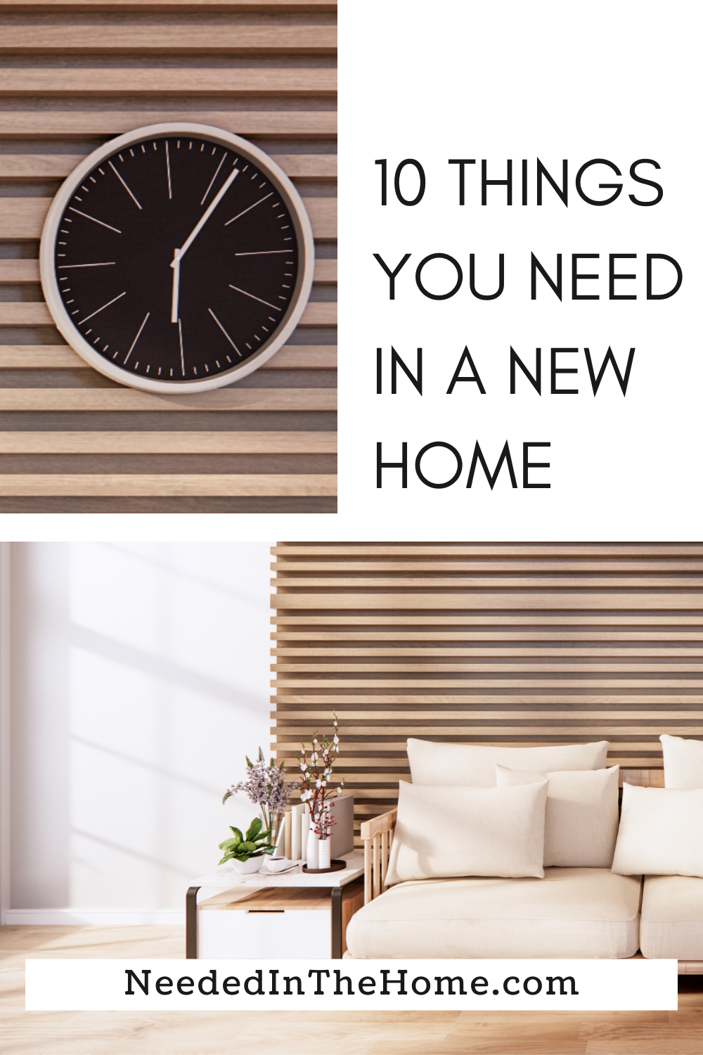 pinterest-pin-description 10 things you need in a new home clock living room decor sofa neededinthehome