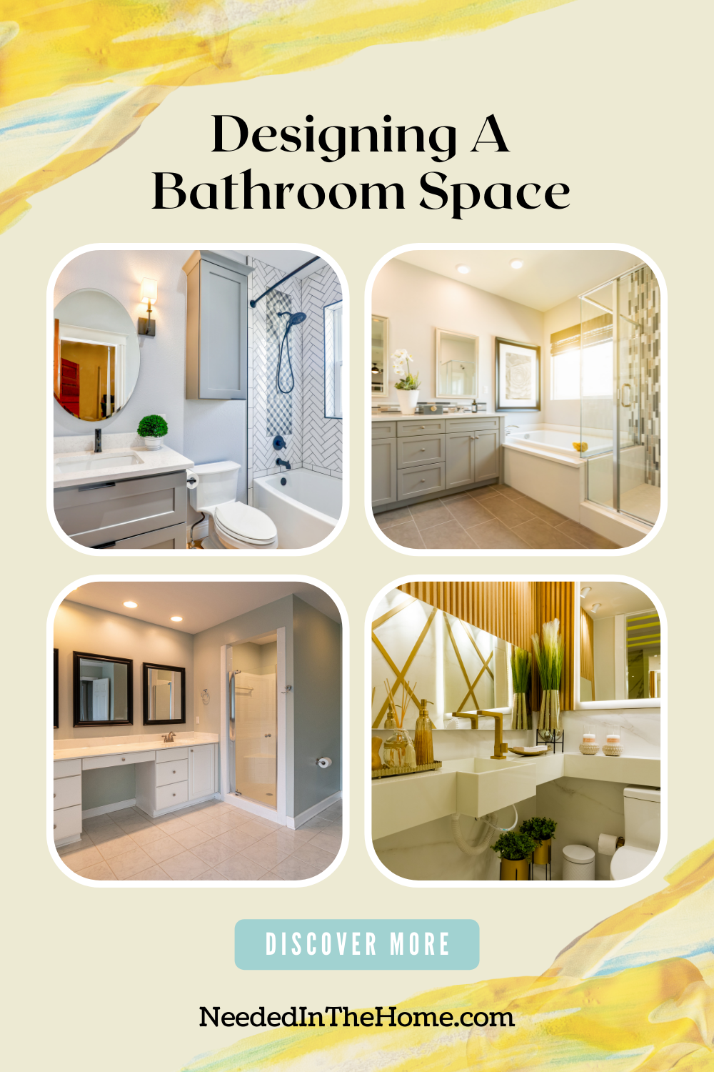 pinterest-pin-description designing a bathroom space images of four bathroom styles discover more button yellow and aqua color splashed corners neededinthehome