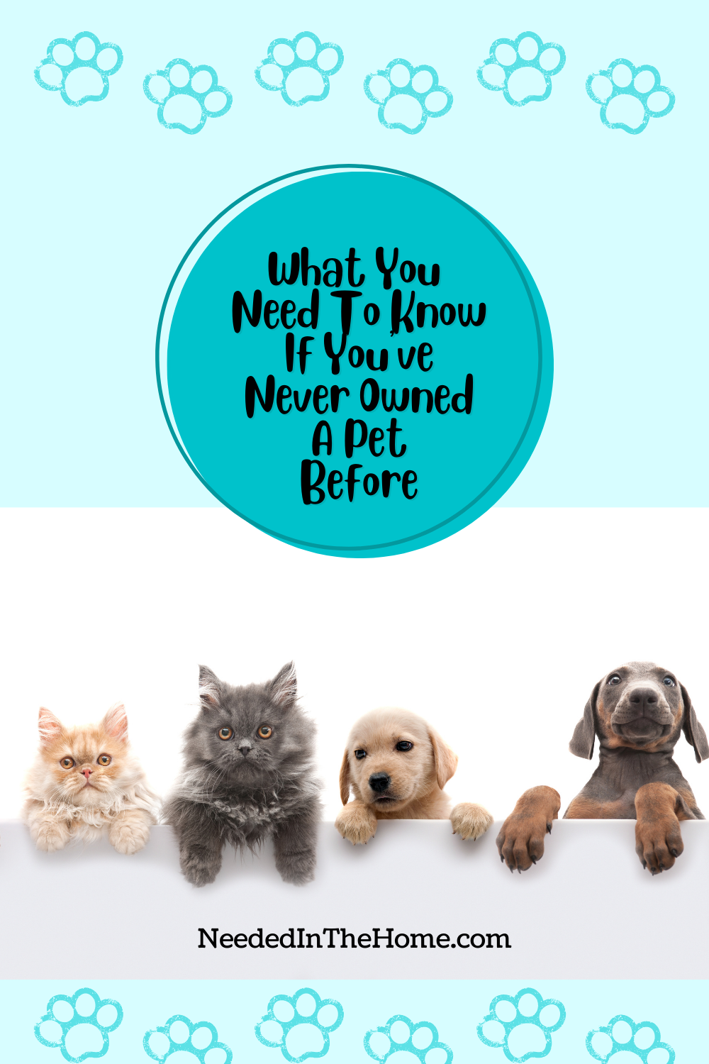 pinterest-pin-description what you need to know if you've never owned a pet before kittens puppies paw prints neededinthehome