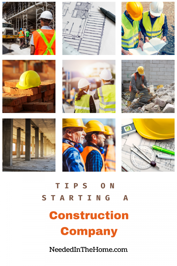 pinterest-pin-description tips on starting a construction company workers in hard hats construction site architect plans neededinthehome