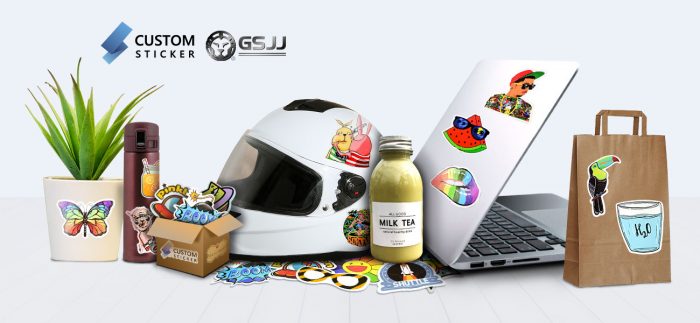 Custom Sticker logo GSJJ logo items with sticker decals potted plant water bottle helmet laptop gift bag