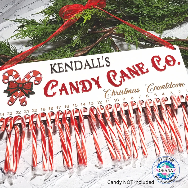 wooden hanging sign that holds candy canes kendalls candy cane co christmas countdown
