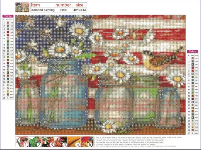 mother's day gift ideas for your wife diamond painting kit patriotic flag jars daisies bird
