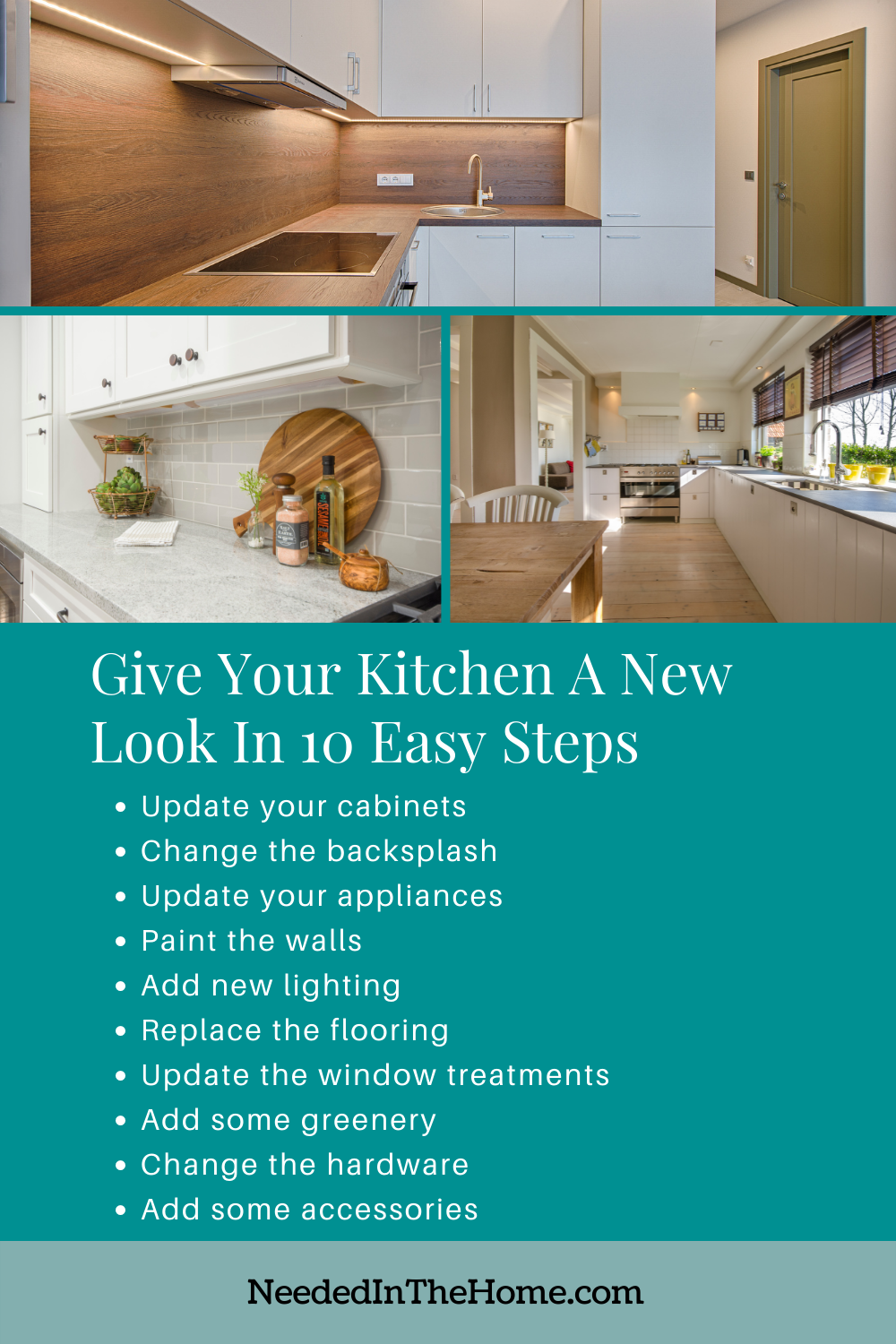 pinterest-pin-description give your kitchen a new look in 10 easy steps three sample kitchens neededinthehome
