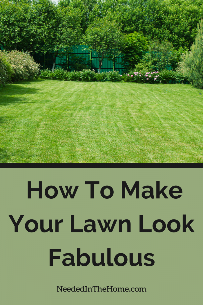 pinterest pin description how to make your lawn look fabulous curated and mowed green landscape of lawn trimmed with bushes and wooden fence and trees neededinthehome