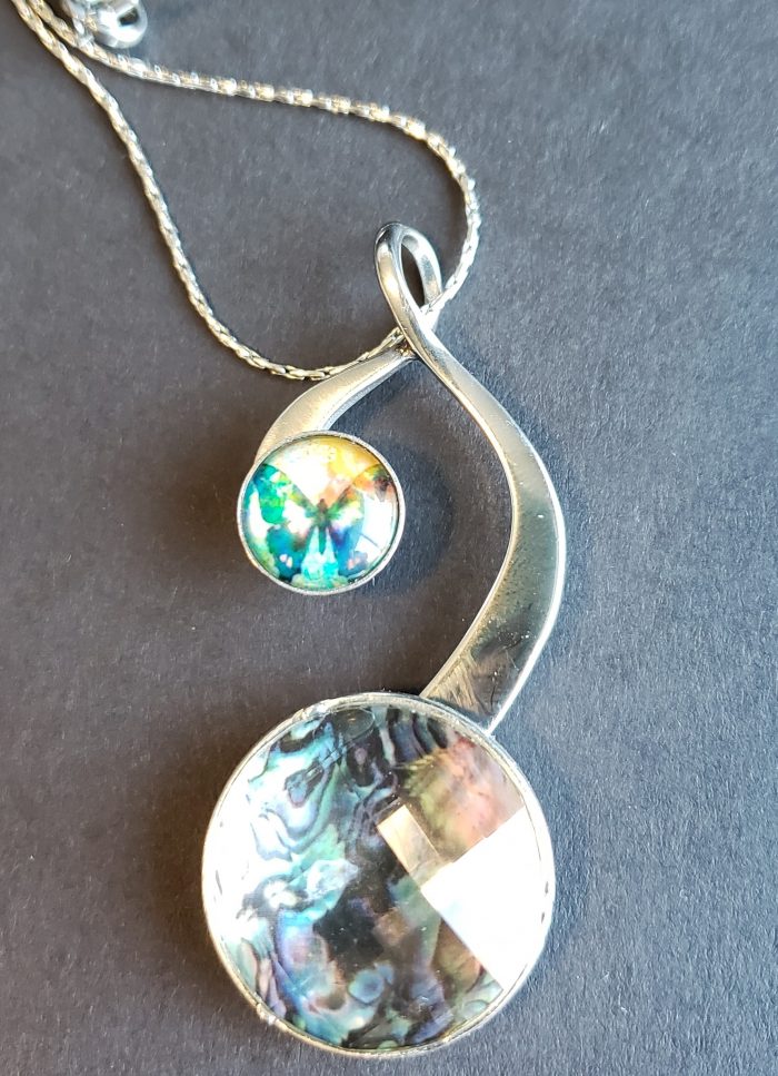 magnetude jewelry twist silver base with buttterfly and abalone gems attached