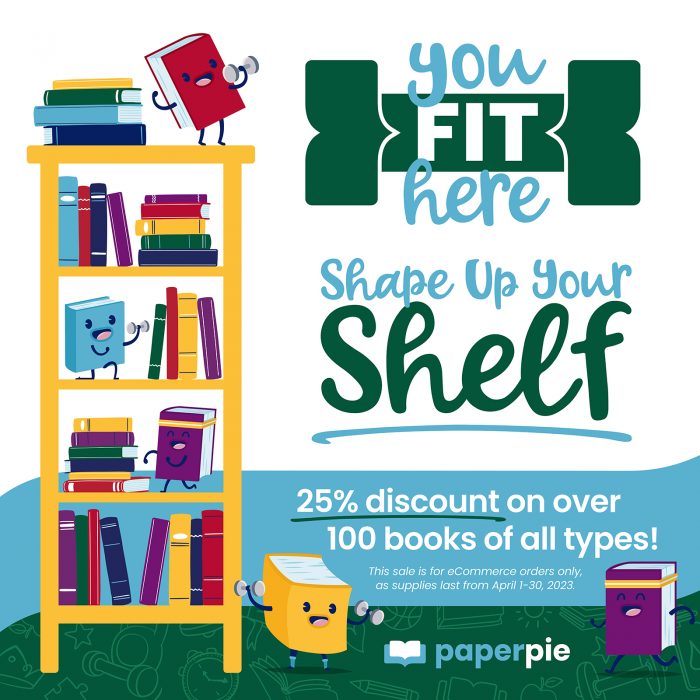 banner you fit here shape up your shelf paperpie book sale