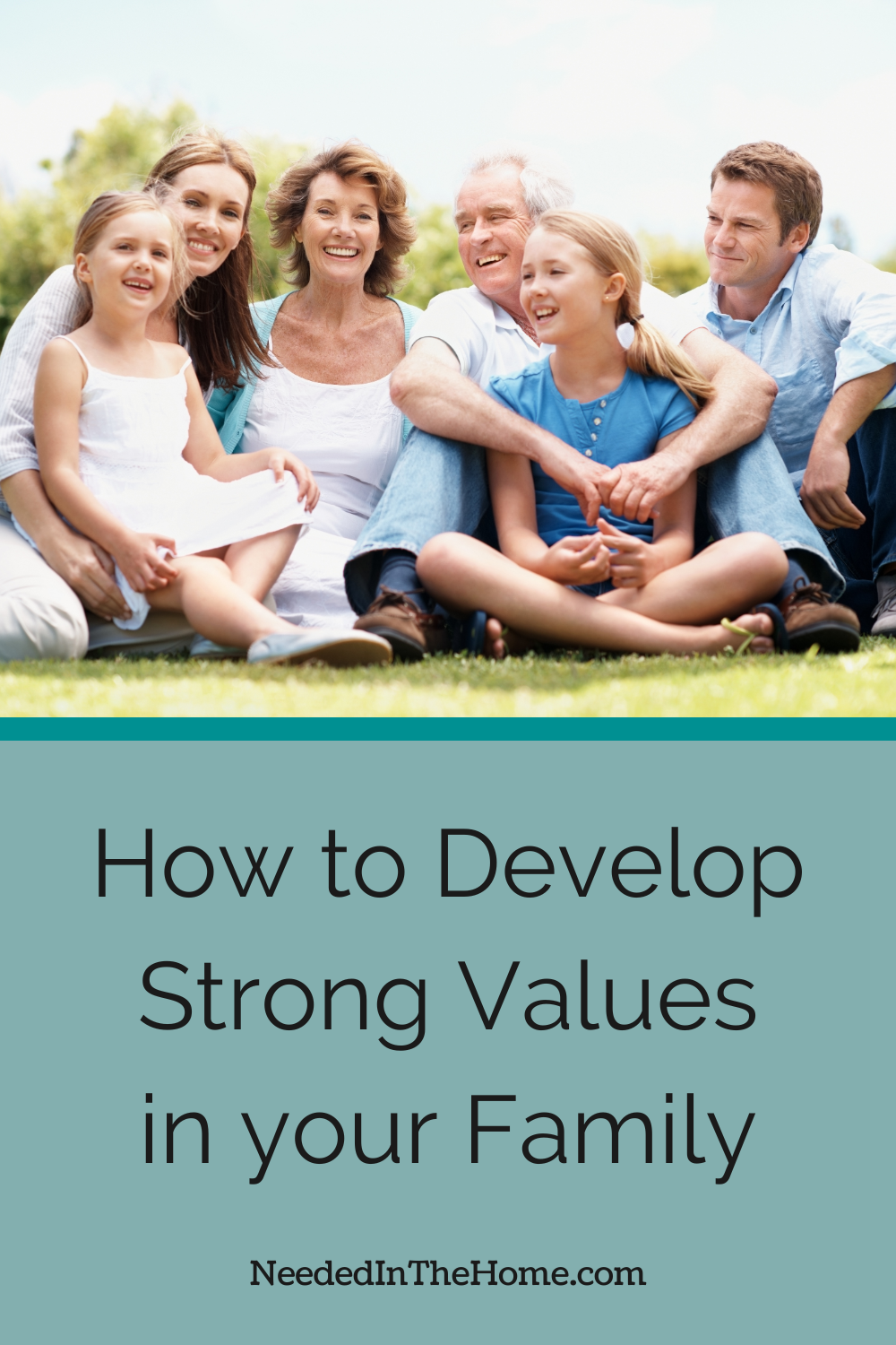 pinterest pin description how to develop strong values in your family grandma grandpa son in law daughter grandaughters sitting on grass smiling neededinthehome