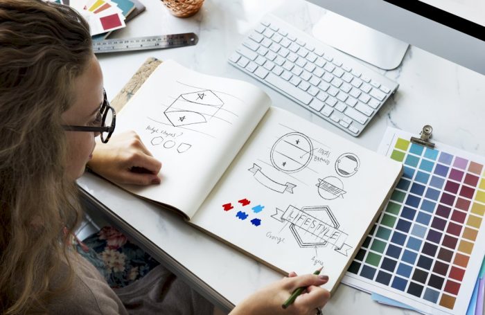 woman learning art colors in logo placement in online class for side business that matches your interest