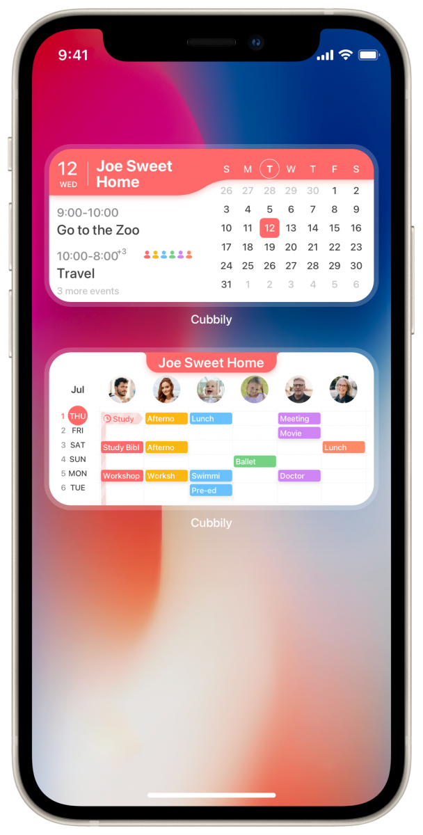 cubbily family calendar sharing app with calendar views