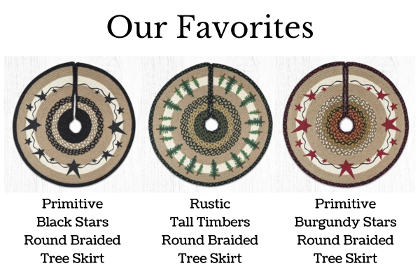 our favorites three jute christmas tree skirts handpainted with stars and trees