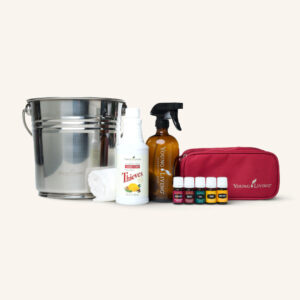 young living thieves home cleaning kit with metal bucket cloth thieves cleaner amber spray bottle 5 essential oils and carrying case