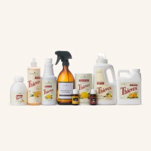 young living thieves home loyalty bundle with foaming hand soap dish soap cleaner amber spray bottle laundry soap kitchen bath scrub two essential oils