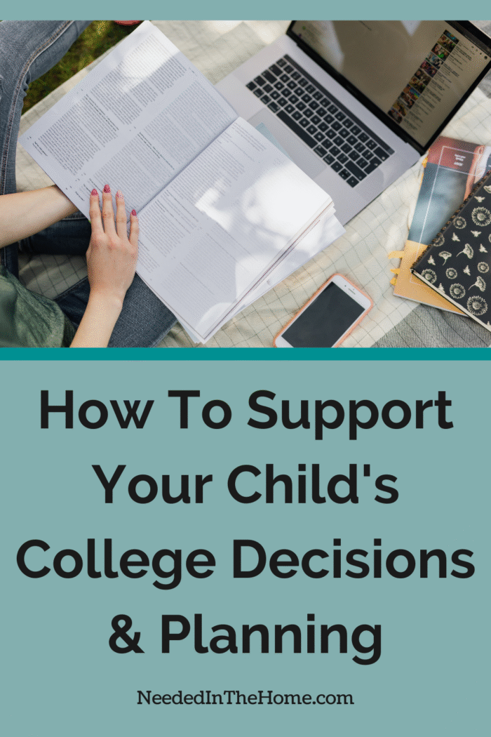 college womans hand on book near laptop phone books how to support your child's decisions and planning neededinthehome