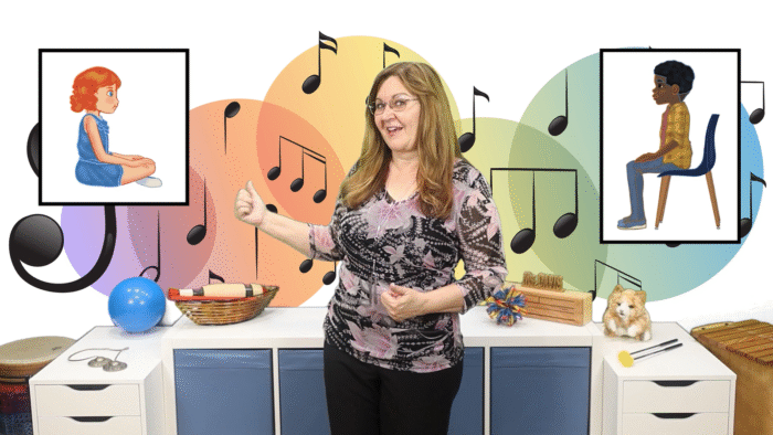 music duo academy teacher miss linda with posture pictures for sitting on floor or in chair musical instruments and toys